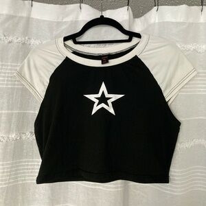 3/$10 SALE Black and White Star Crop Top